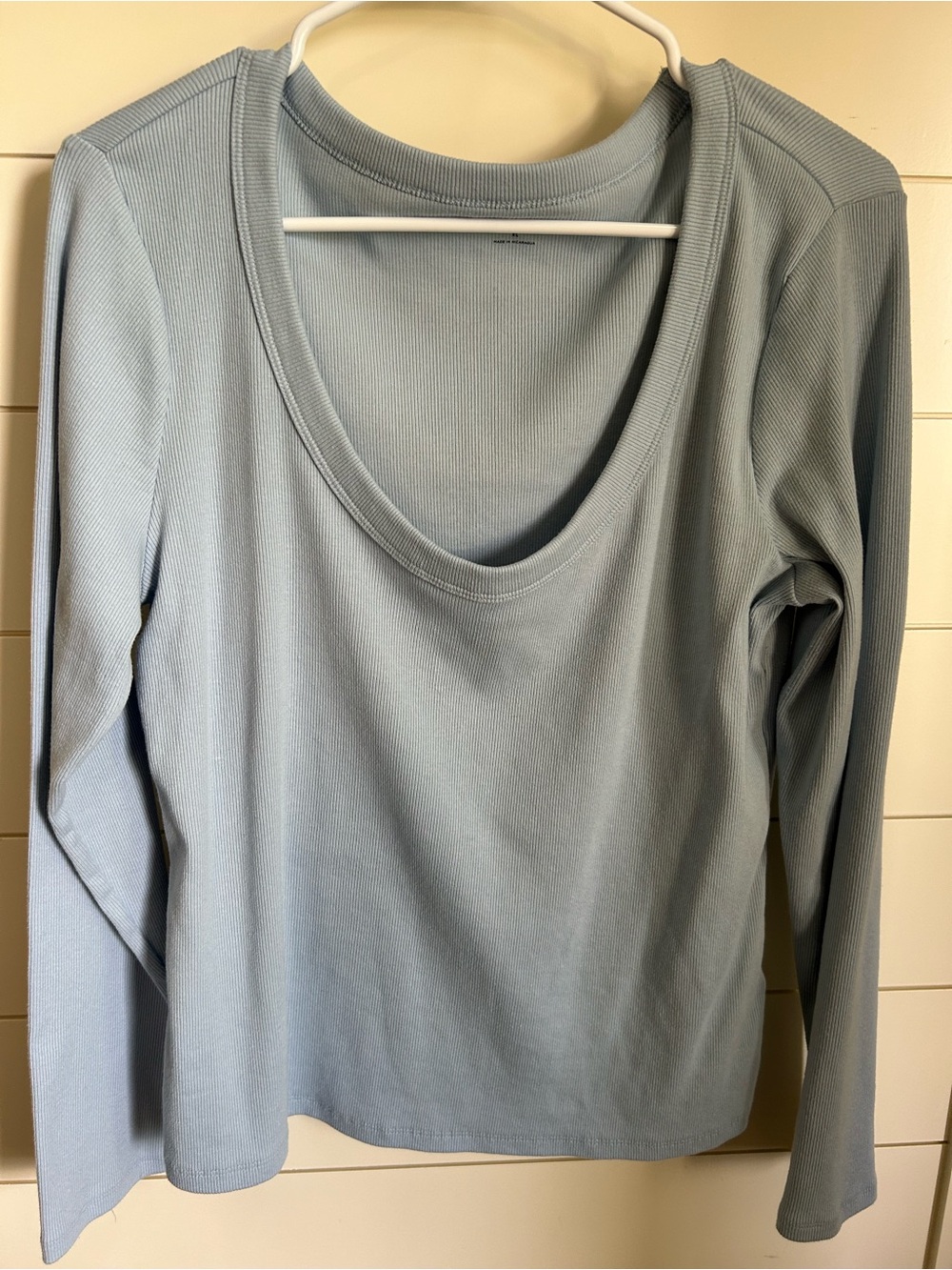 Old Navy Light Blue Ribbed Long Sleeve Scoop Neck Top